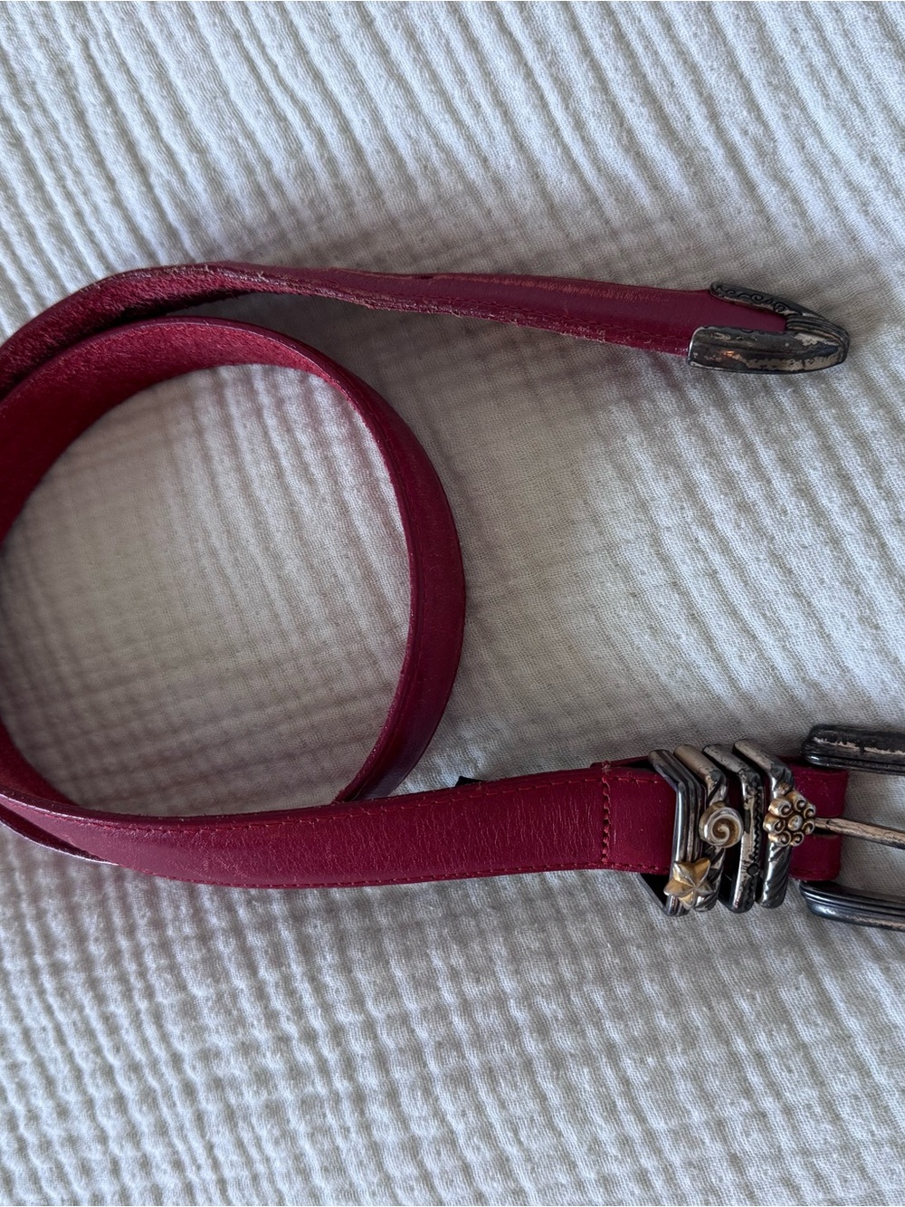 Brighton Vintage 1996 Women's Red Leather Belt with Decorative Metal Accents